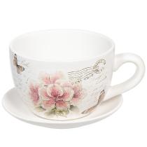 Горшок для цветов керамический Розовые цветы чайная чашка Y3-1291 I.K, 15х10.5 см