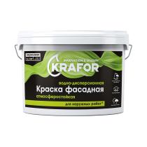Краска водно-дисперсионная фасадная Krafor, 6,5 кг, белая 30514